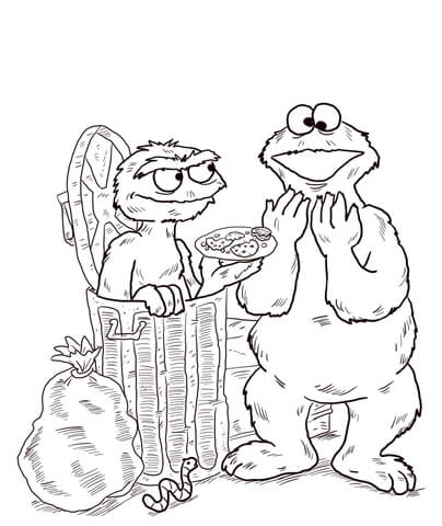 Oscar And Cookie Monster Coloring Page